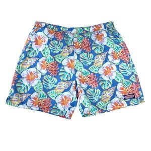 Vineyard Vines Mens XL Blue Tropical Floral Seashell Swim Trunks Beach Resort